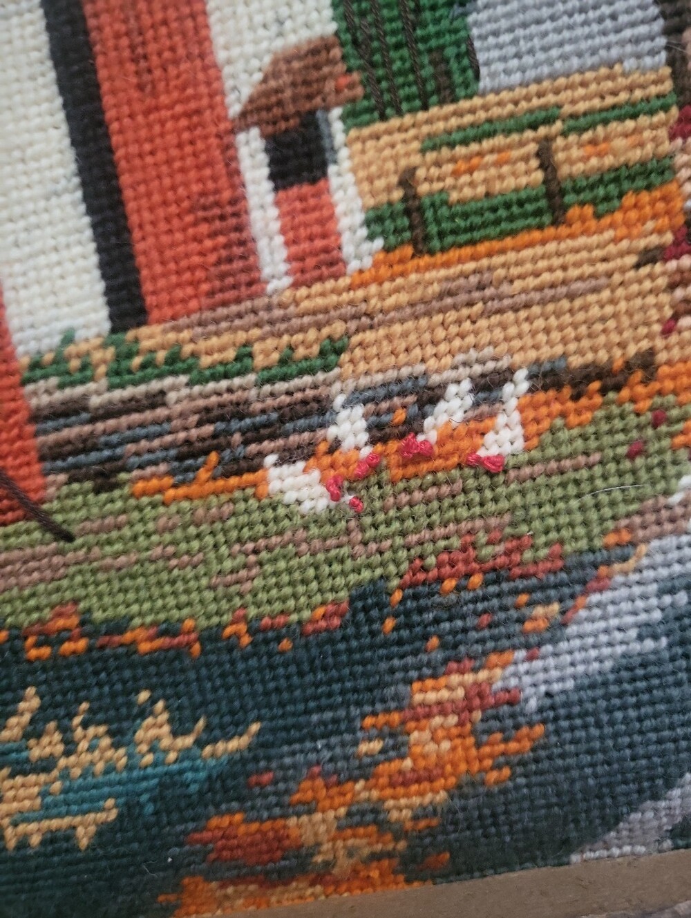 Vintage "The Roads Home" Needlepoint Barnwood Framed Wall Art ~ Farmhouse - Picture 8 of 9